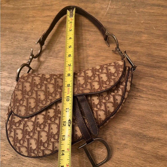 2000 Vintage Christian Dior Oblique Saddle Bag in brown canvas with leather trim - Picture 14 of 16